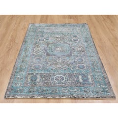 3'1"x5' Silk with Textured Wool Hi-Low Pile Mamluk Design Hand Knotted Rug