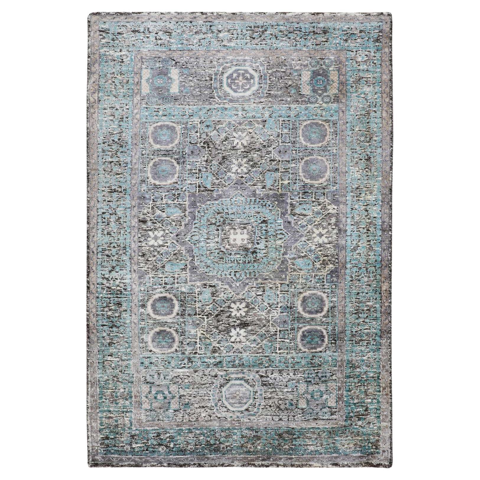 3
1"x5
 Silk with Textured Wool Hi-Low Pile Mamluk Design Hand Knotted Rug For Sale