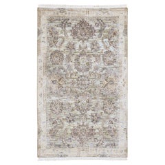 3'1 "x5' Soie avec laine texturée Design Mughal Tapis d'Orient noué à la main