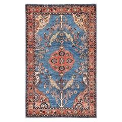 3
1 "x5
 Alfombra de lana anudada a mano Tabriz persa azul acero con diseño de pavo real