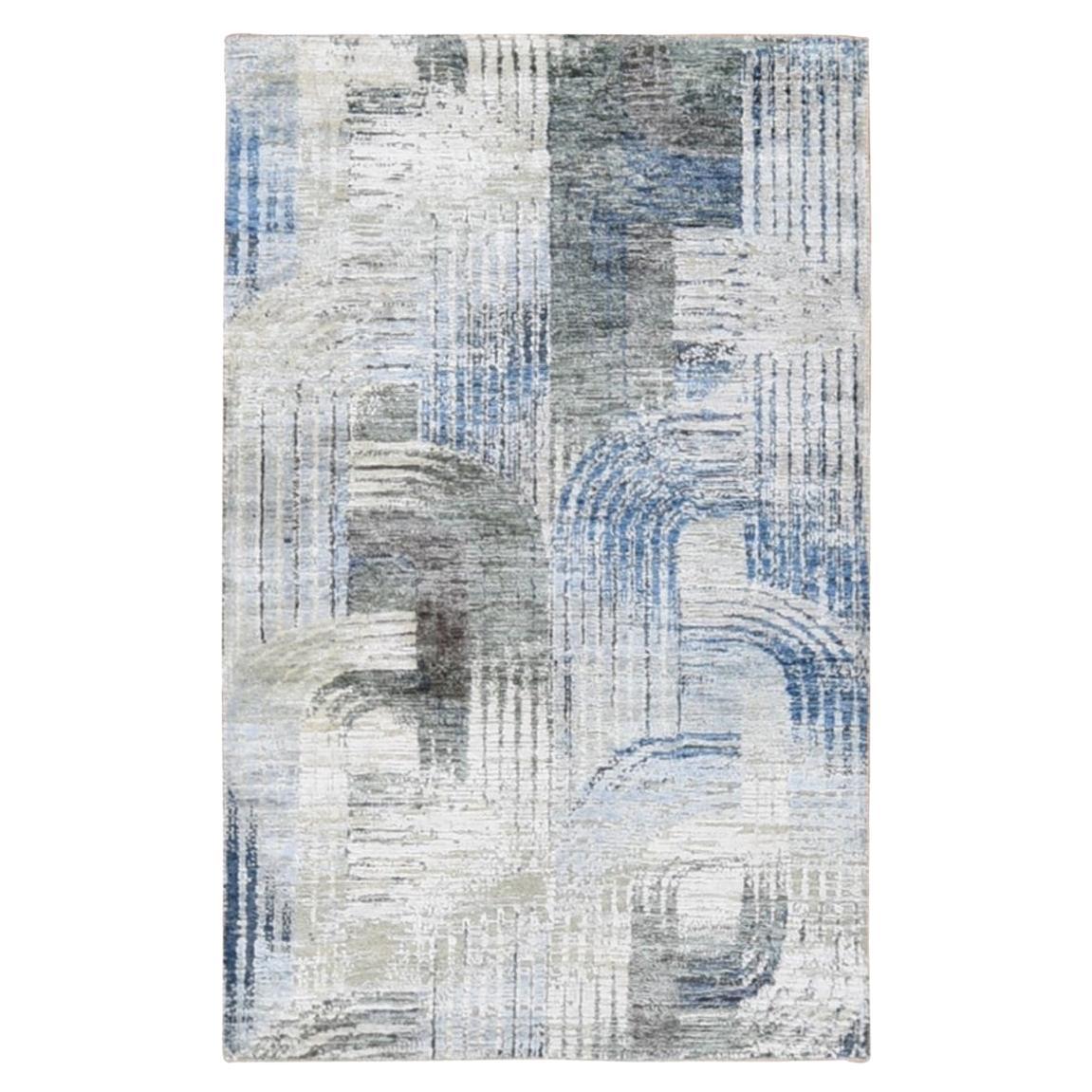 3'1"x5' THE INTERTWINED PASSAGE Silk with Text Wool Hand Knotted Oriental Rug