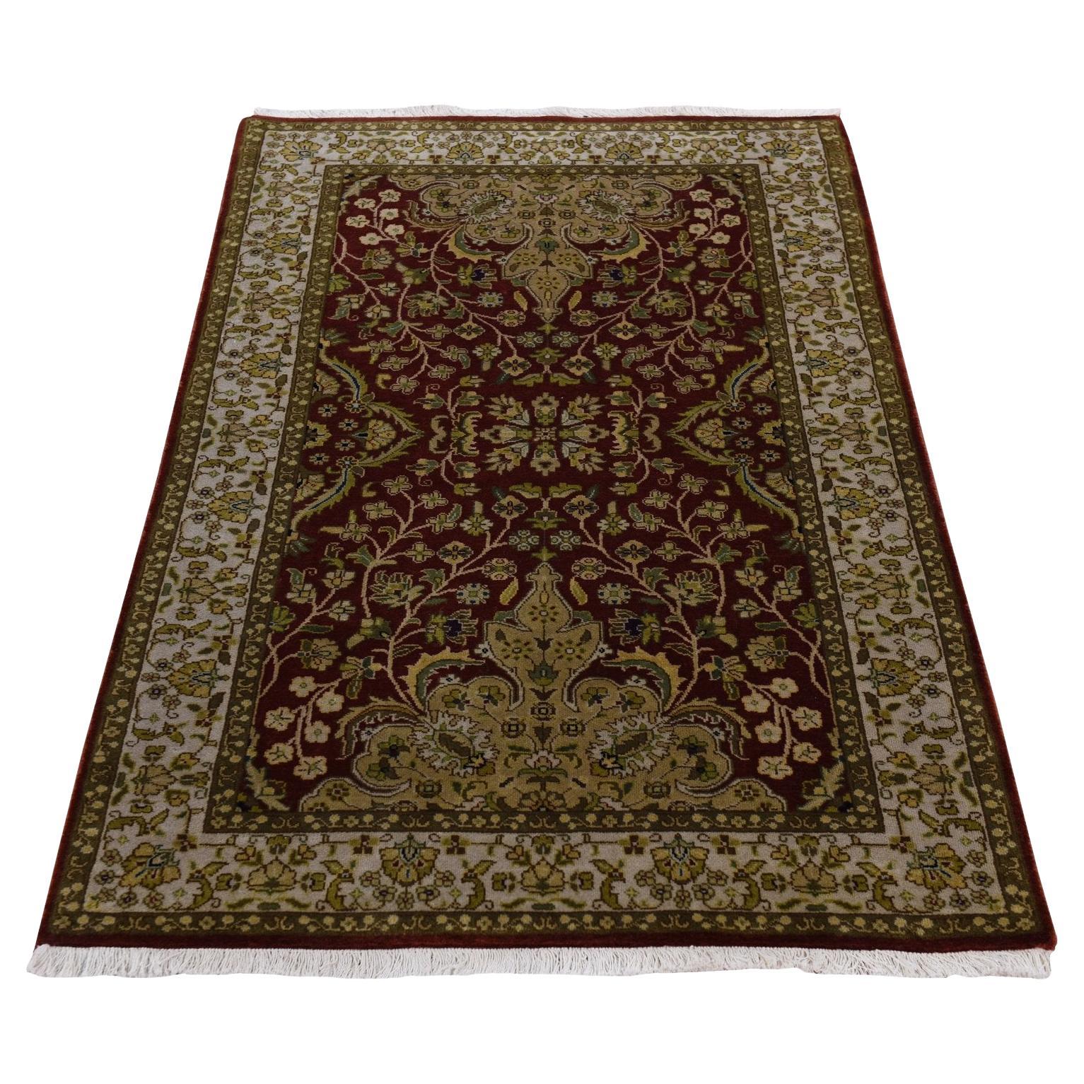 Tappeto in lana neozelandese 3'1 "x5' Wine Red annodato a mano 300 KPSI Persian Design in vendita
