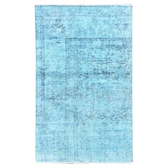 3'1"x5'1" Aqua Blue Overdyed Vintage Persian Tabriz Hand Knotted Pure Wool Rug