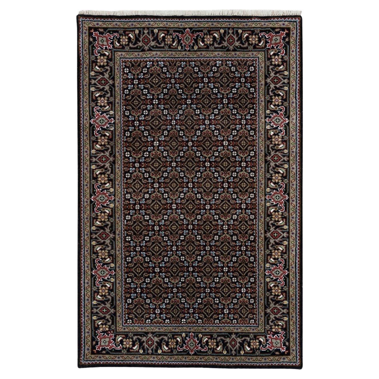 3
1"x5
1" Eerie Black Wool 175 KPSI Mahi Tabriz Hand Knotted Oriental Rug