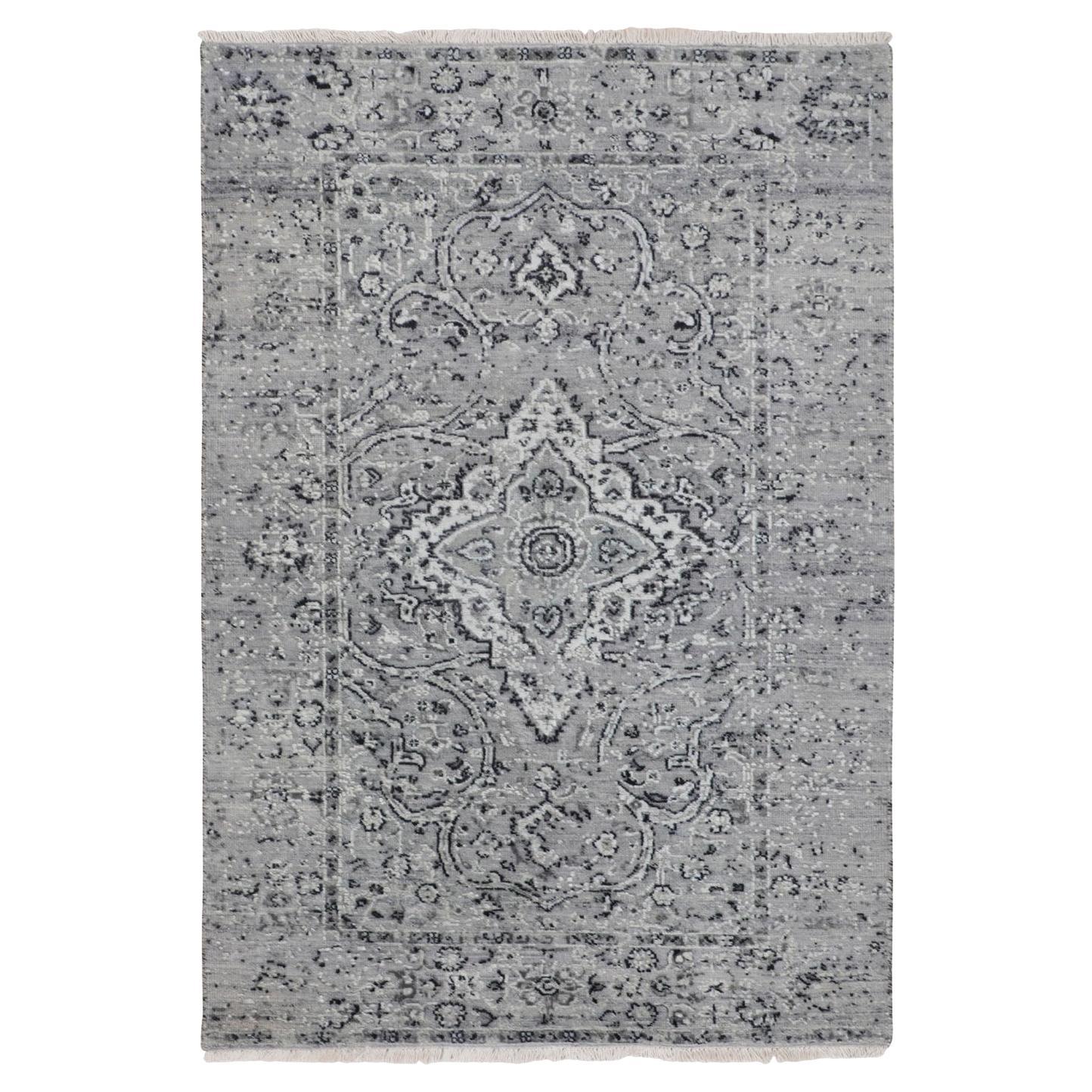 3
1 "x5
1" Grau Persisch Gelöscht Design Seide Mit Strukturierter Wolle Handgeknüpft Teppich