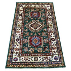 3'1 "x5'1" Vert Vegetable Dyes Afghan Super Kazak Tapis en pure laine noué à la main