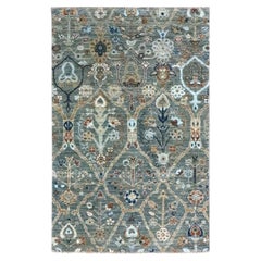 3
1 "x5
1" Alfombra de lana anudada a mano con diseño de jardín sin bordes enrejado verde Hunter