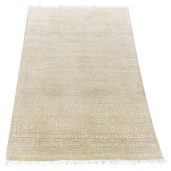 3
1 "x5
1" Vert citron, laine et soie Gabbeh, tapis noué à la main à motif d
herbe moderne