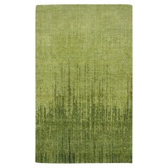 3'1"x5'1" Pickle Green Soft Wool Vertical Ombre Design Hand Knotted Oriental Rug