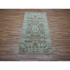 3'1"x5'1" Pistachio Green Hand Knotted Mamluk Design Pure Wool Oriental Rug