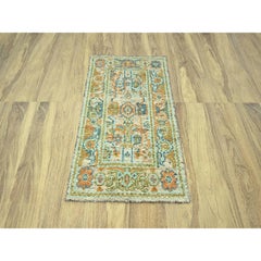 Alfombra Oushak de color marrón claro, de 3'1" x 5'1", tejida a mano con lana desgastada y urdimbres a la vista