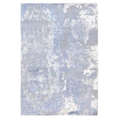3'1 "x5'1" Alfombra Moderna Anudada a Mano con Diseño Abstracto Gris y Azul de Lana y Seda