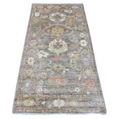 3'1"x5'10" Brown Afghan Angora Oushak Leaf Design Hand Knotted Wool Runner Rug