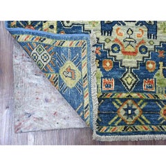 3'1"x5'2" Blue Afghan Ersari Geometric Medallions Design Hand Knotted Wool Rug