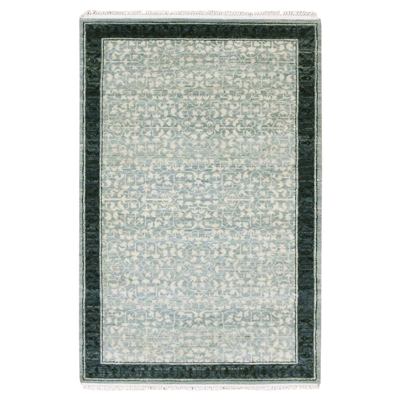 3'1 "x5'2" Bleu Design Modern Rugs Laine Naturelle Noué à la main en vente