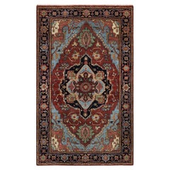 3'1"x5'2" Brick Red Antiqued Fine Heriz Re-Creation Hand Knotted Soft Wool Rug
