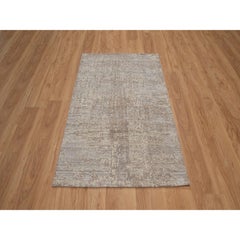 3'1"x5'2" Brown Hand Knotted Modern Erased Design Undyed Natural Wool Rug