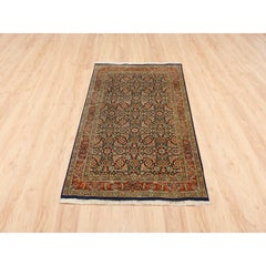 3'1"x5'2" Jet Black Herati Design Hand Knotted 250 KPSI Wool Oriental Rug