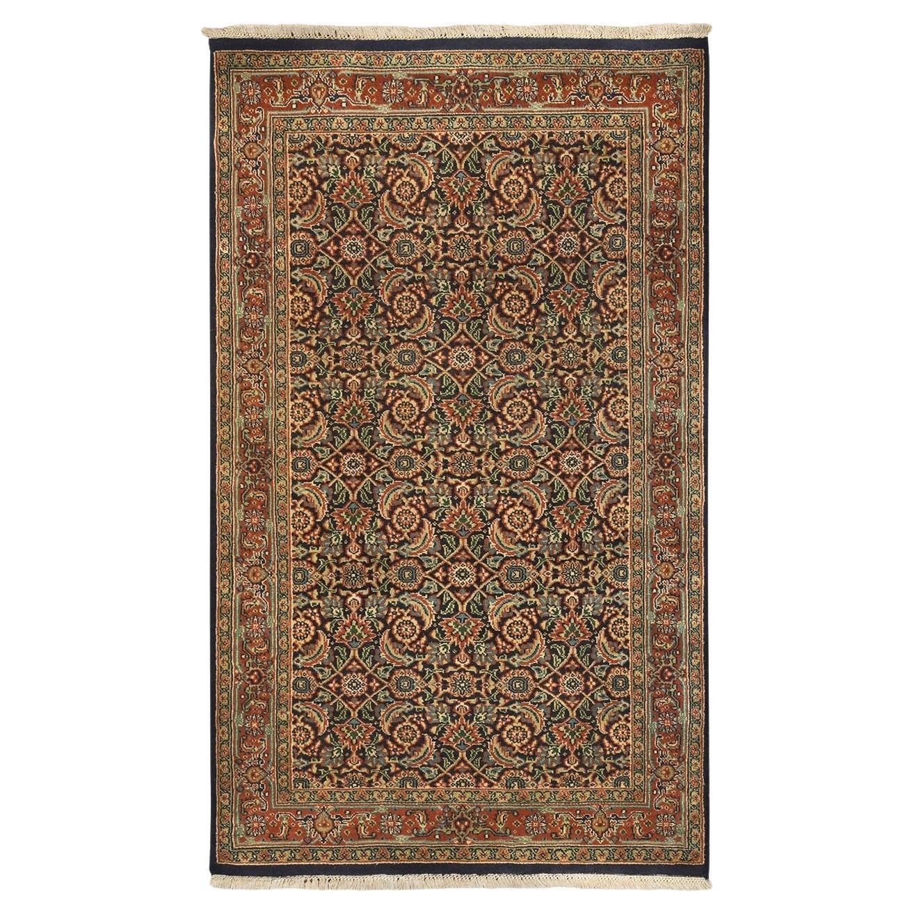 3
1"x5
2" Jet Black Herati Design Hand Knotted 250 KPSI Wool Oriental Rug