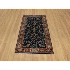 3'1"x5'2" Midnight Blue All Over Vines Design Hand Knotted Organic Wool Rug