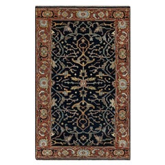 3'1"x5'2" Midnight Blue All Over Vines Design Hand Knotted Organic Wool Rug