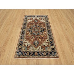 3'1"x5'2" Red Hand Knotted Soft Wool Antiqued Fine Heriz Re-Creation Soft Rug