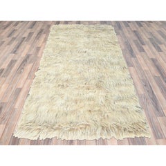 3'1"x5'3" Beige Shag Flokati Greek Style Undyed Natural Wool Hand Knotted Rug