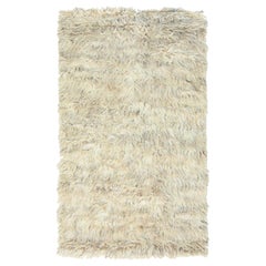 3'1 "x5'3" Beige Shag Flokati Griechisch Stil Ungefärbt Natürliche Wolle Handgeknüpft Teppich
