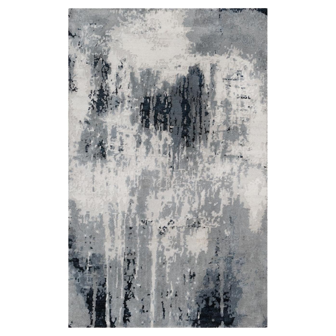 3'1"x5'3" Black Abstract Design Wool and Silk Hand Knotted Oriental Rug
