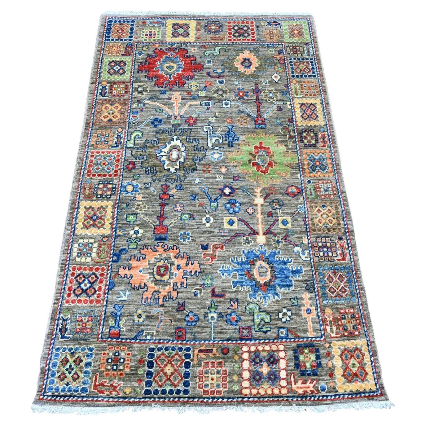 Tappeto Peshawar Ziegler Mahal All Over Design annodato a mano in pura lana 3'1 "x5'3" grigio