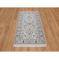 3'1"x5'3" Ivory Nain with Flower Design 250 KPSI Hand Knotted Wool and Silk Rug