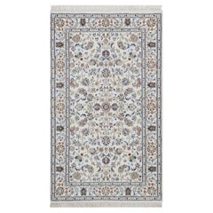 3'1"x5'3" Ivory Nain with Flower Design 250 KPSI Hand Knotted Wool and Silk Rug