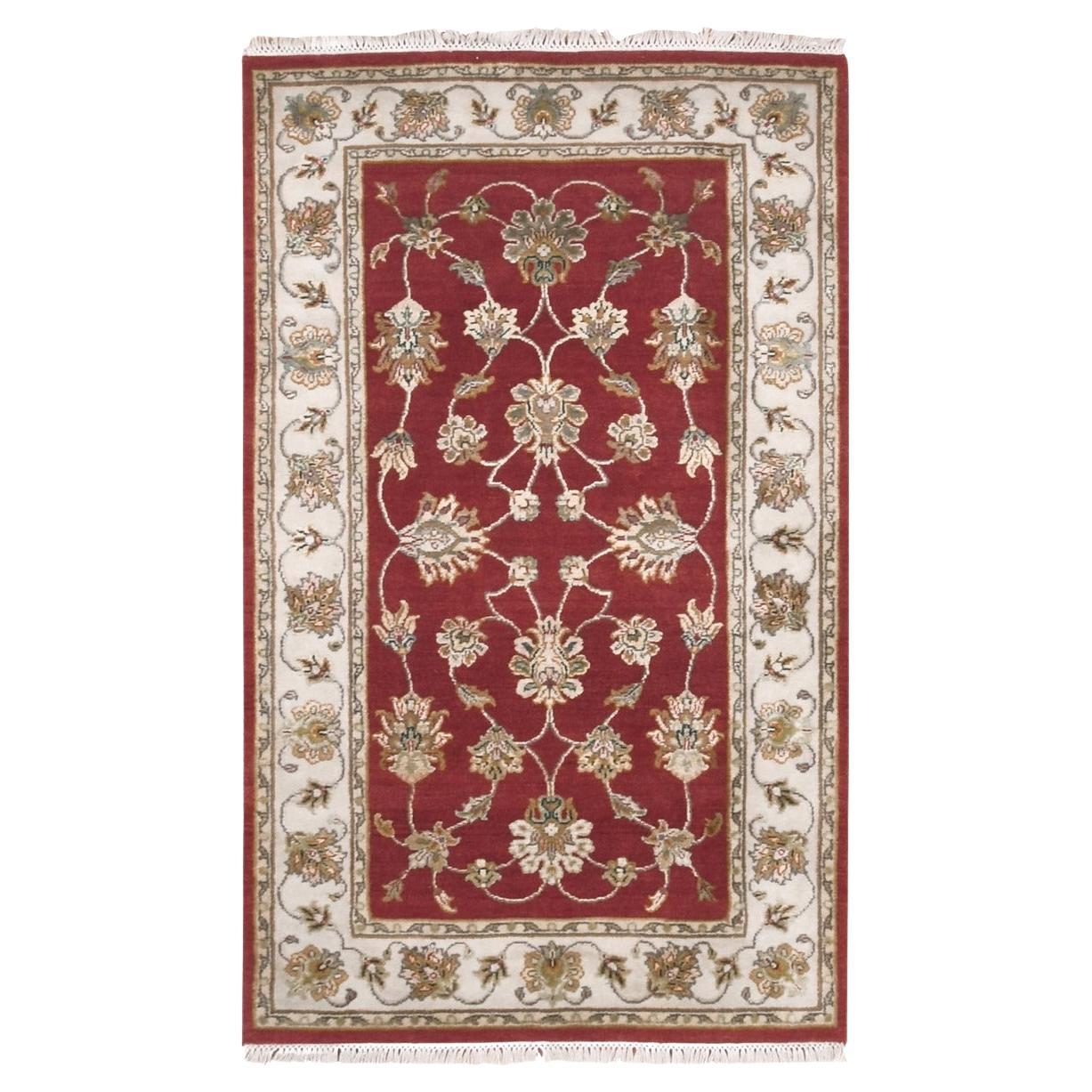 3'1"x5'3" Raspberry Truffle Red Wool and Silk Hand Knotted Rajasthan Design Rug For Sale
