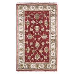 3'1"x5'3" Raspberry Truffle Red Wool and Silk Hand Knotted Rajasthan Design Rug