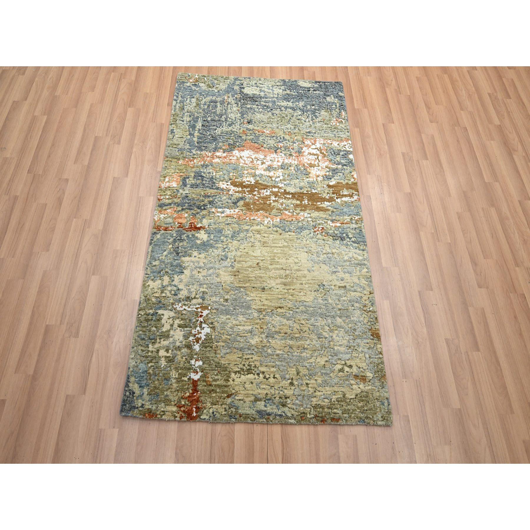 Shades of Brown with Gray, Abstract with Galaxy Design, Persian Knot, 100% Wool, Hand Knotted, Densely Woven, Oriental Rug
Primary materials: Wool
Latex: No Pile 
height: 0.25 Inches
Style: Contemporary
Primary color: Brown
Secondary colors: Rust,
