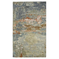 Tapis rond en laine nouée à la main 3'1 "x5'4" Brown-Gray Abstract with Galaxy Design