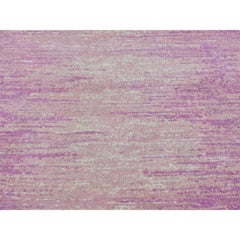 3'1"x5'4" Hand Knotted Pink Thick and Plush Pure Wool Only Ombre Design Rug