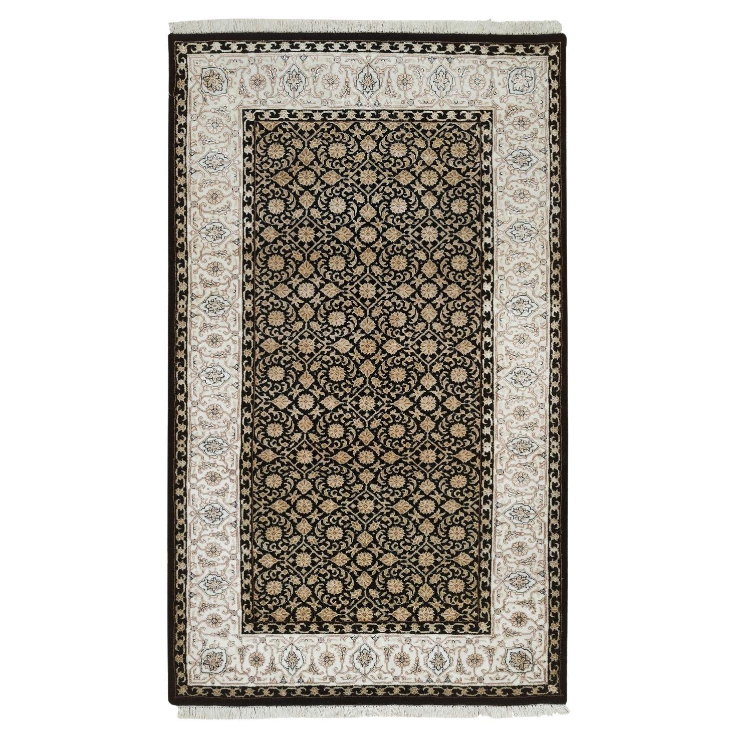 3'1"x5'5" Eerie Black, 250 KPSI, Organic Wool Hand Knotted, Herati Rug