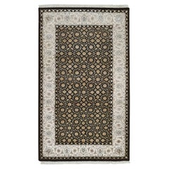 3'1"x5'5" Eerie Black, 250 KPSI, Organic Wool Hand Knotted, Herati Rug