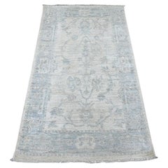3'1 "x5'5" Elfenbein Angora Oushak mit All Over Design Handgeknüpfter Teppich aus reiner Wolle