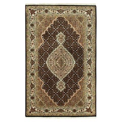 3'1"x5'6" Rich Black Tabriz Mahi 250 KPSI Wool Hand Knotted Rug
