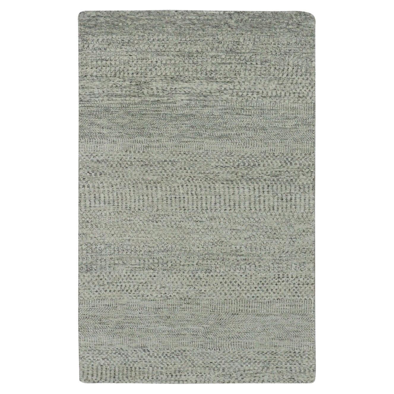 3'1 "x5'7" Alfombra Oriental Anudada a Mano con Diseño de Hierba de Lana Natural Gris Piedra sin Teñir