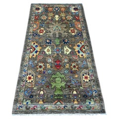 3'1"x6' Gray Aryana Grade Heriz All Over Design Hand Knotted Wool Runner Rug
