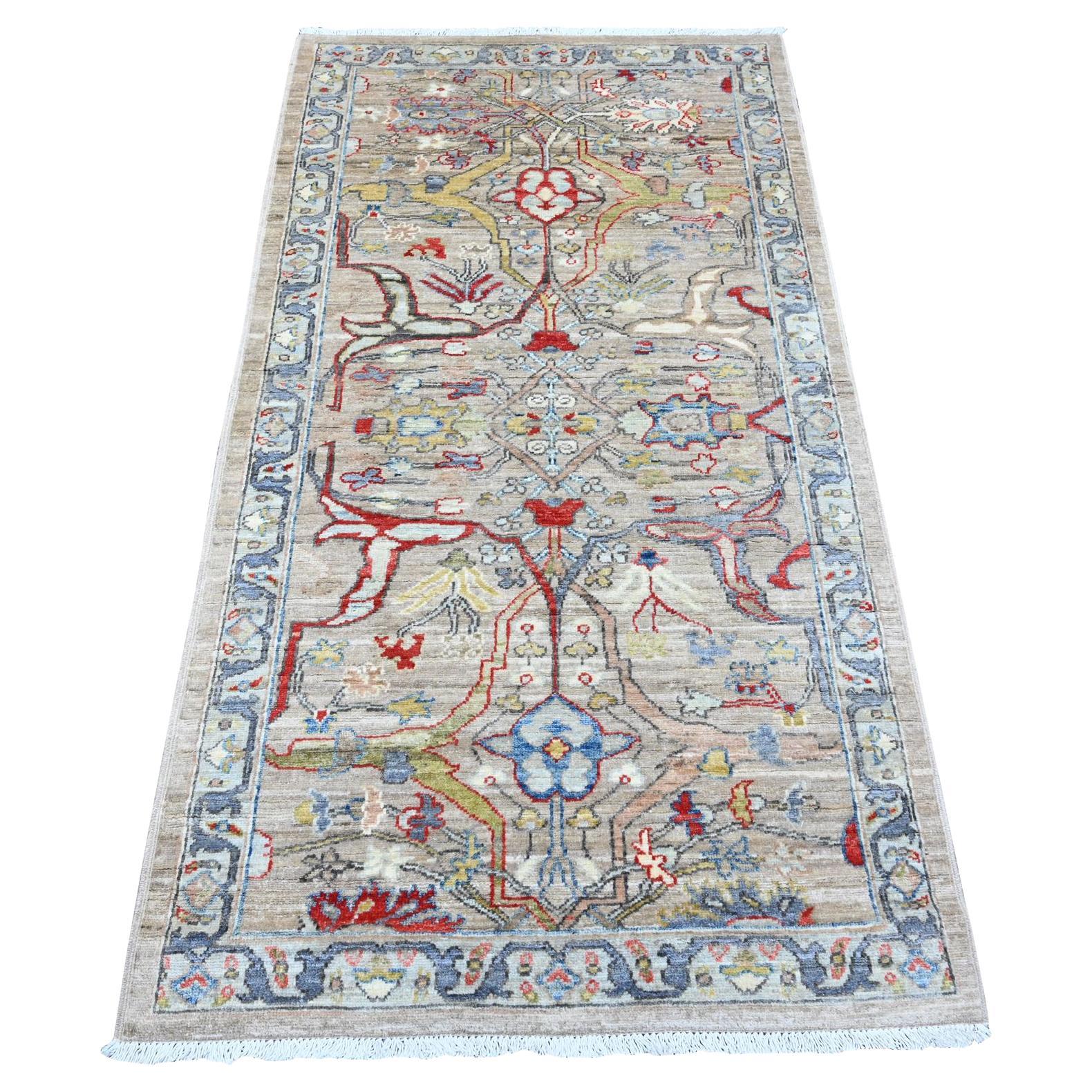 3'1"x6' Oyster Gray Peshawar Bijar Garus Design Hand Knotted Wool Runner Rug