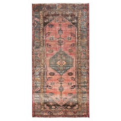 3'1"x6'5" Coral Pink Vintage Persian Hamadan Hand Knotted Pure Wool Runner Rug