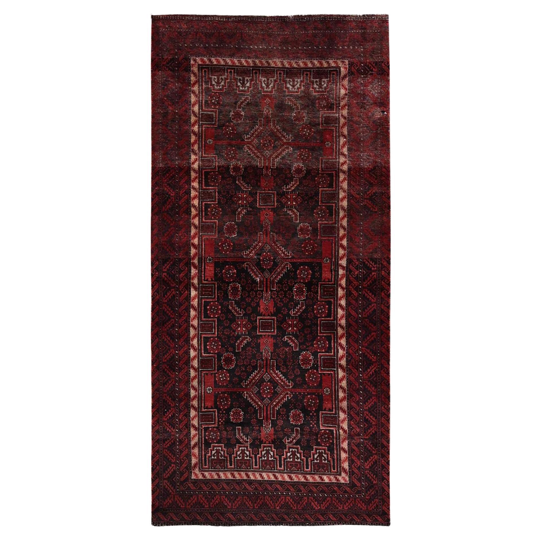 3'1 "x6'5" Vermiglio Rosso Vintage Persiano Baluch annodato a mano in pura lana Runner Rugs