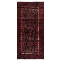 3'1"x6'5" Vermilion Red Vintage Persian Baluch Hand Knotted Pure Wool Runner Rug