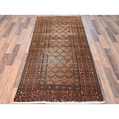 3'1 "x6'6" Marrone Usurato Vintage Persiano Baluch Tappeto Runner in Lana Annodato a Mano