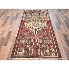 3'1 "x6'7" Alfombra de Corredor Roja Vintage Persa del Noroeste Anudada a Mano de Pura Lana