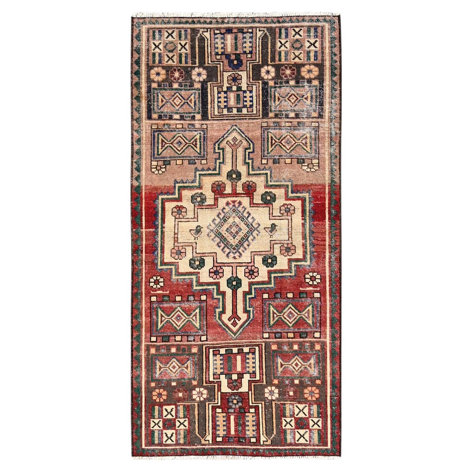 3
1"x6
7" Red Vintage Northwest Persian Hand Knotted Pure Wool Runner Rug For Sale